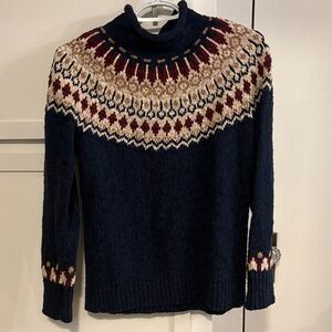 L.L. Bean Navy and Burgundy Fair Isle Turtleneck Sweater